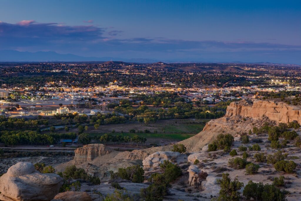 City of Farmington, NM from afar at dusk.